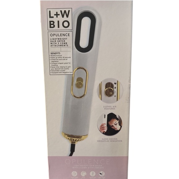 L+W BIO Other - L+W BIO‎ OPULENCE Lightweight Hair Dryer with 3 Comb Attachments